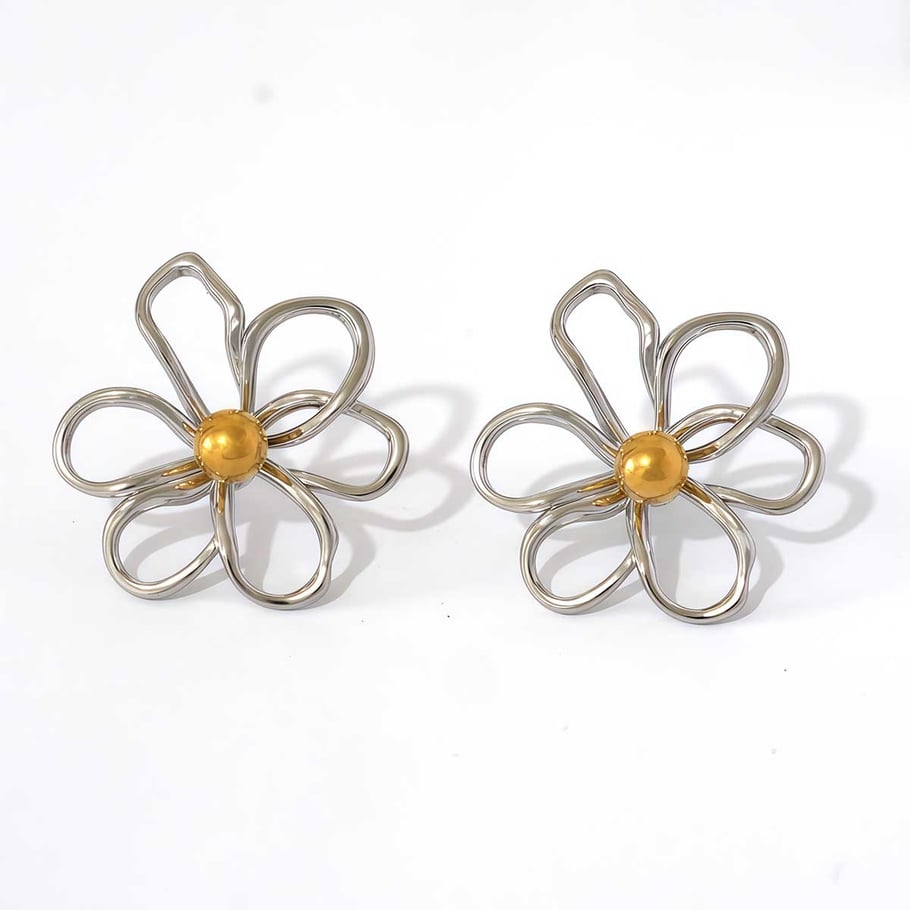 1 Pair Simple Daily Flower Stainless Steel Gold Color Women's Stud Earrings