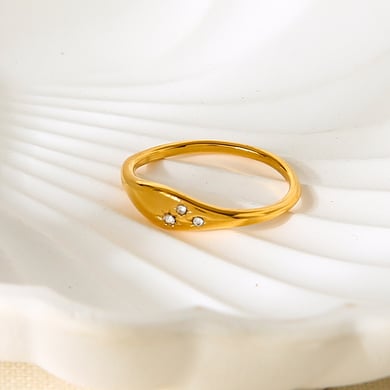 1 Stück einfache, alltägliche, unregelmäßige Form, Edelstahl, goldfarben, Zirkon-Statement-Ringe h5 Bild3