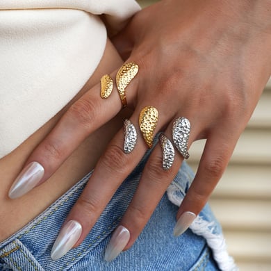Anillos llamativos de acero inoxidable para mujer, de 1 pieza, sencillos e informales, con diseño de patchwork. h5 Imagen7