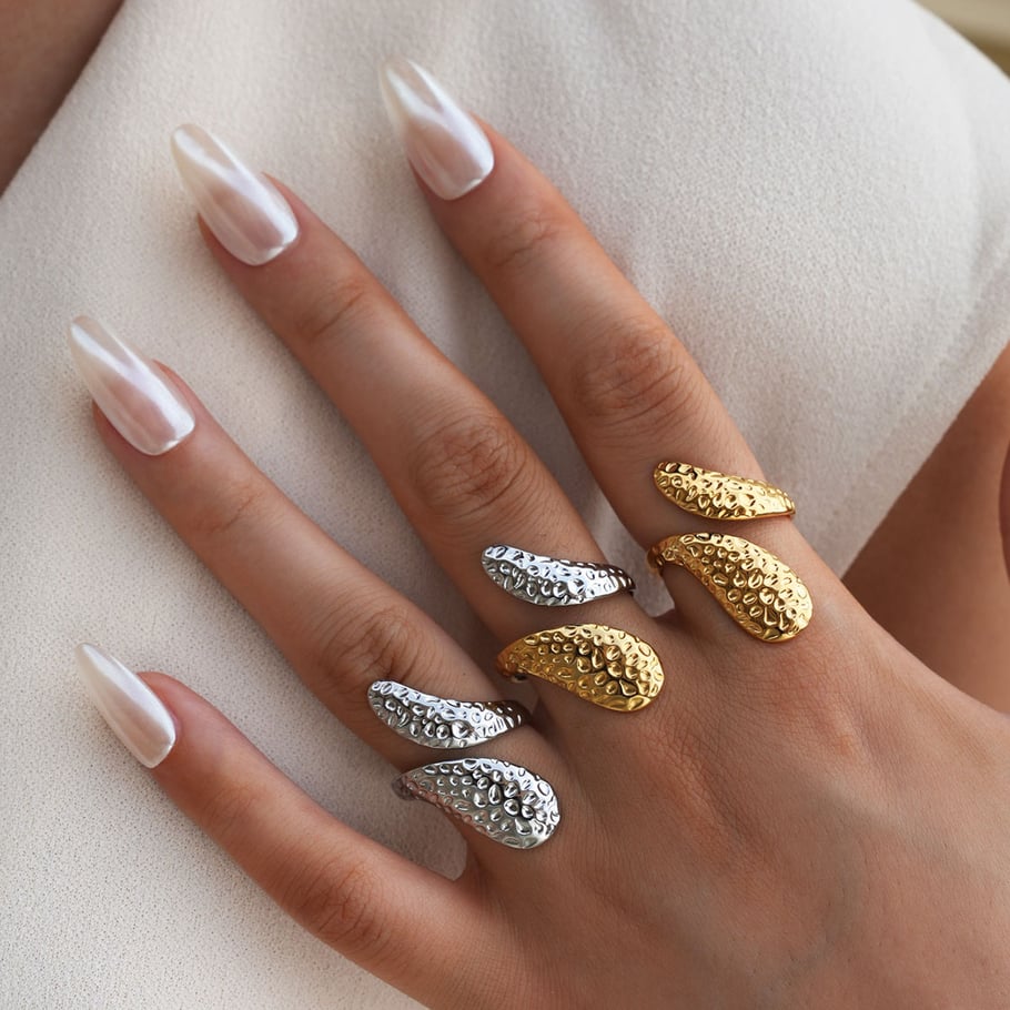 Anillos llamativos de acero inoxidable para mujer, de 1 pieza, sencillos e informales, con diseño de patchwork. Imagen6