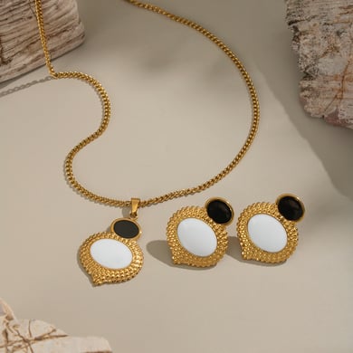 Elegant Patchwork Stainless Steel Gold Color Necklace Set h5 Picture2