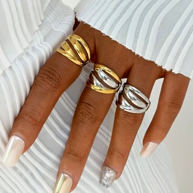 1 Piece  Simple Irregular Shape Stainless Steel  Gold Color Women's Statement Rings h5 Picture4