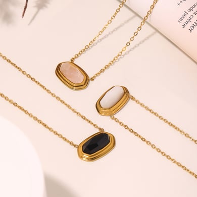 1 Stück Elegante Sechseck Edelstahl Gold Farbe Naturstein Damen Anhänger Halsketten h5 Bild2