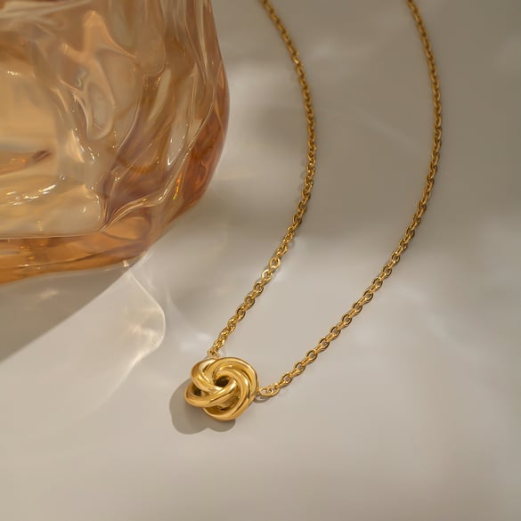 Collier avec pendentif en forme de fleur en acier inoxydable couleur or, 1 pièce 2