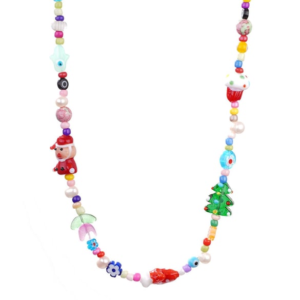 1 Piece Christmas Cartoon Stainless Steel Gold Color Women's Beaded Necklaces