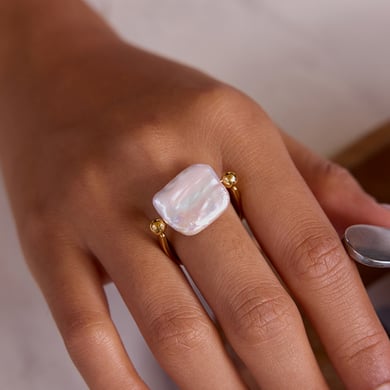 Anelli rettangolari in acciaio inossidabile color oro con perle personalizzabili h5 Immagine3