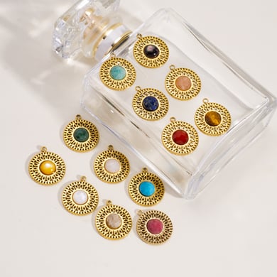 Pendentif luxueux en acier inoxydable et pierre naturelle pour femme, style rétro, 1 pièce h5 Image2