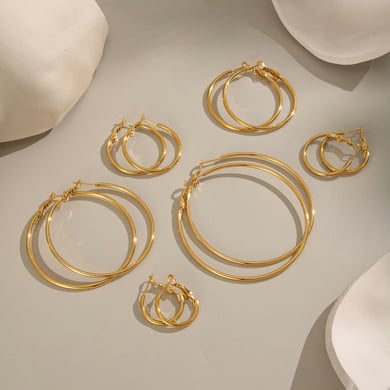 1 Paar kreisförmige Creolen aus Edelstahl in Goldfarbe h5 Bild3