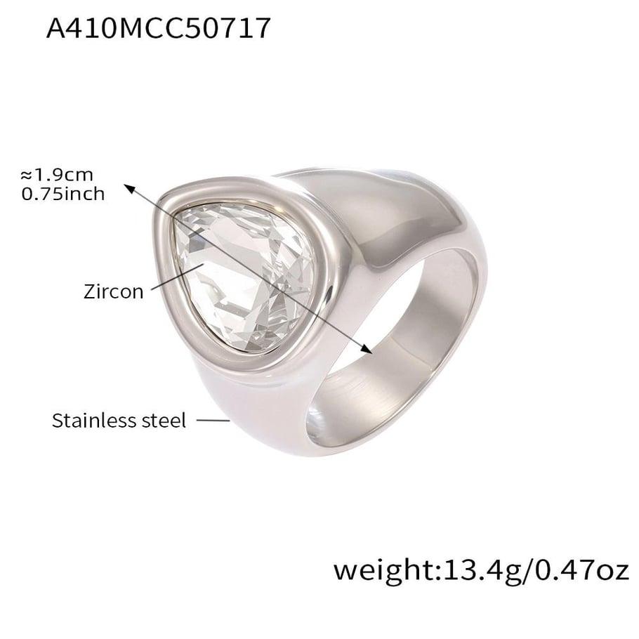 1 Piece Romantic Droplet Stainless Steel Gold Color Zircon Women's Gemstone Rings 