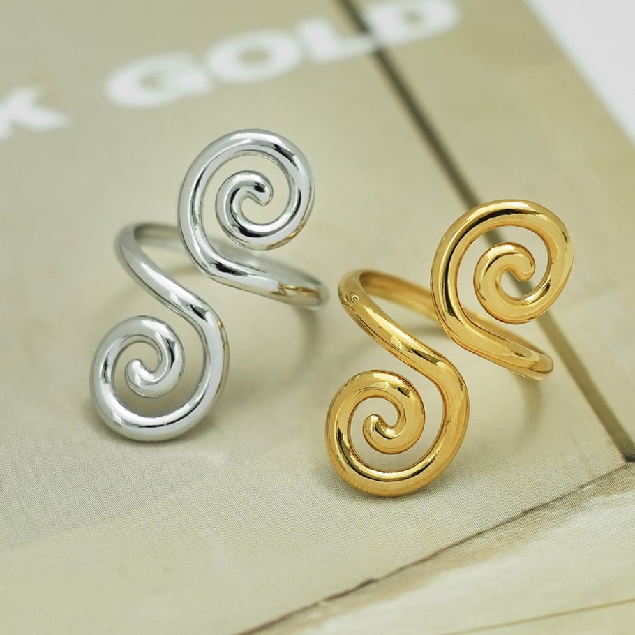 1 Piece  Retro Circle Stainless Steel  Gold Color Women's  Statement Rings Picture4