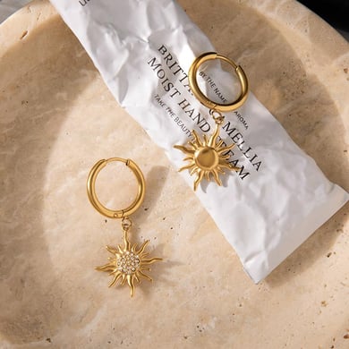 1 Pair Intricate Sun Stainless Steel Gold Color Women's Drop Earrings h5 Picture7