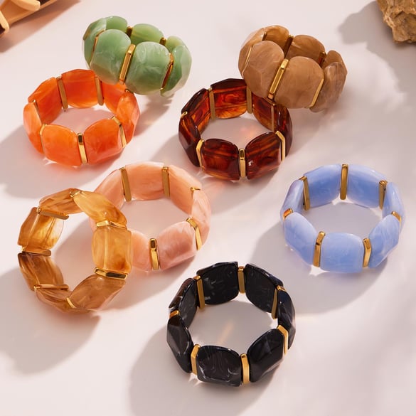 1 Piece Colorful Series Irregular Shape Resin Gold Color Women's Bangles
