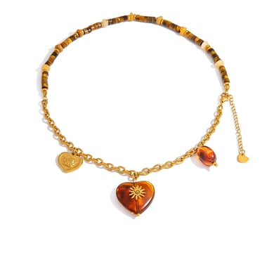 1 Piece Simple Daily Heart Stainless Steel  Gold Color  Women's Beaded Necklaces h5 