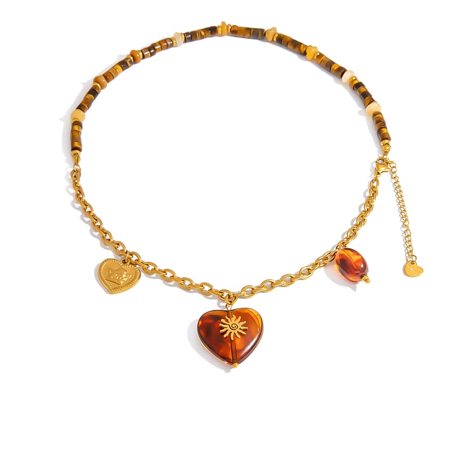 1 Piece Simple Daily Heart Stainless Steel  Gold Color  Women's Beaded Necklaces 