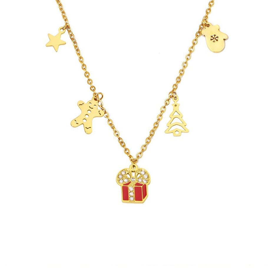 Collier pendentif en acier inoxydable et zircon pour femme, cadeau de Noël, 1 pièce 
