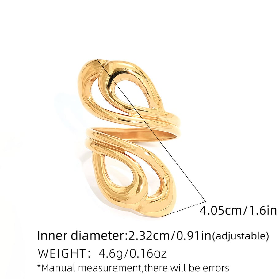 Bague simple évidée en acier inoxydable couleur or, 1 pièce Image2