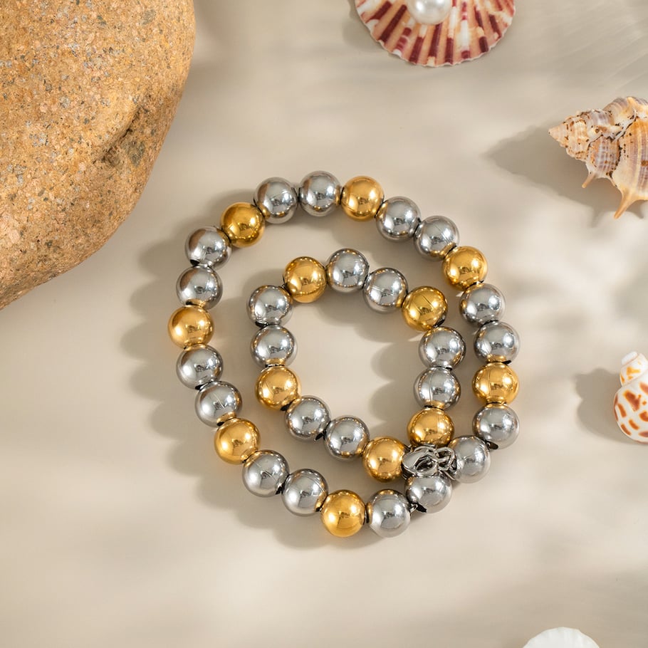 Collier de perles de couleur mixte en acier inoxydable doré, 1 pièce Image4