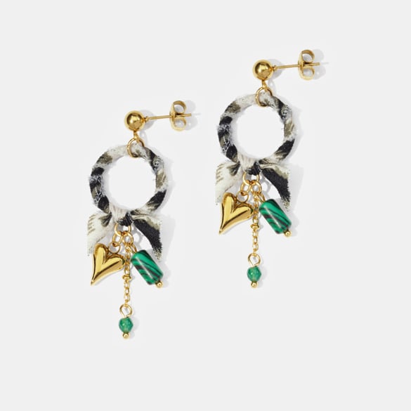 1 Pair Romantic Heart Leopard Fabric Stainless Steel Gold Color Drop Earrings