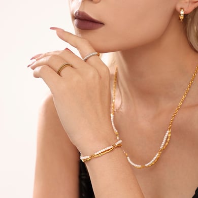 Unregelmäßige Form Edelstahl Gold Farbe Naturstein Damen Schmuck Sets h5 Bild4