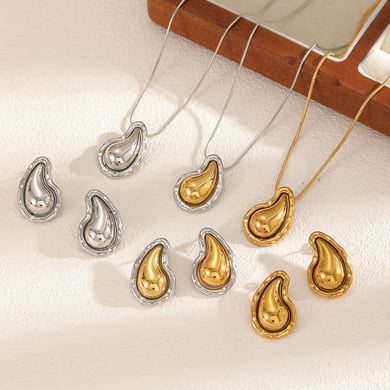 Droplet Shape Stainless Steel Mixed Color Necklace Set h5 Picture2
