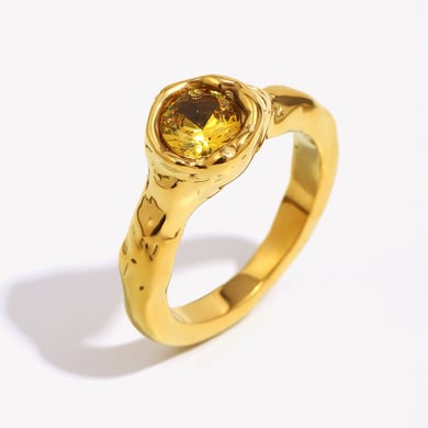1 Piece Delicate Stainless Steel Gold Color Women's Gemstone Rings h5 