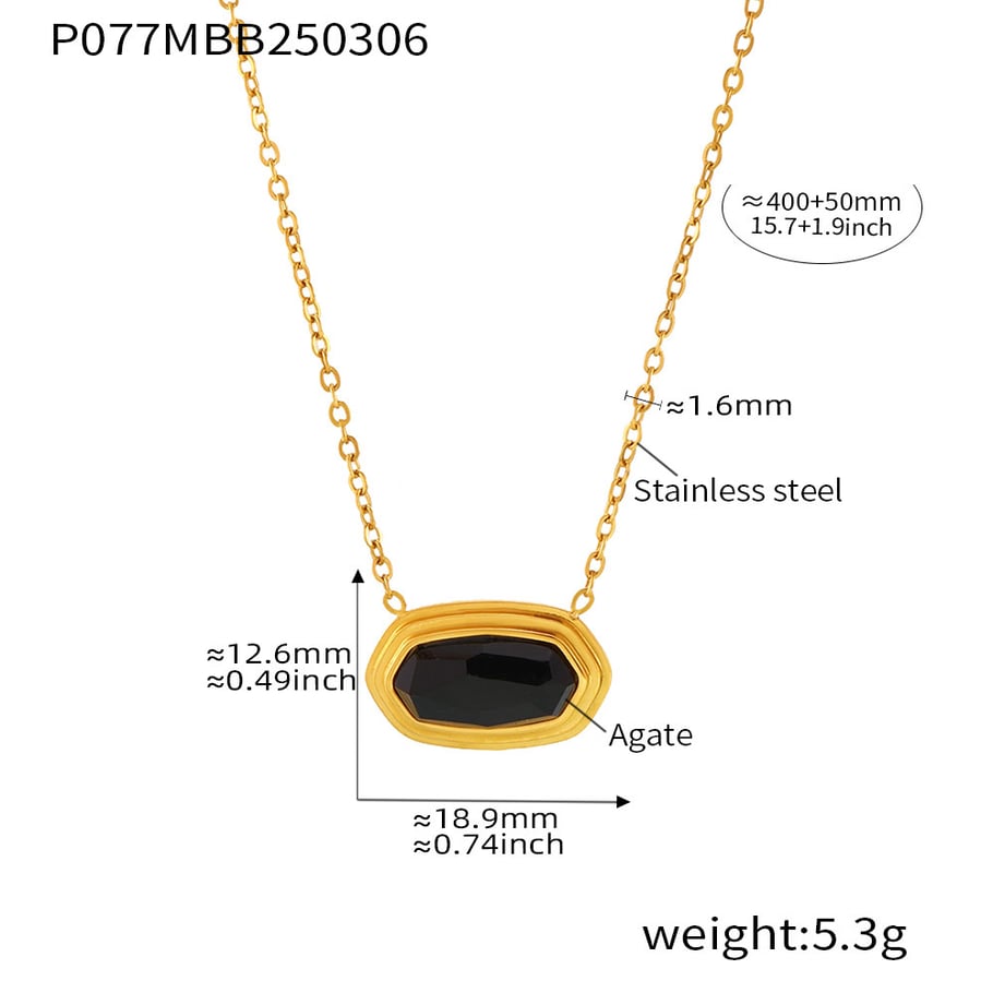 1 Stück Elegante Sechseck Edelstahl Gold Farbe Naturstein Damen Anhänger Halsketten