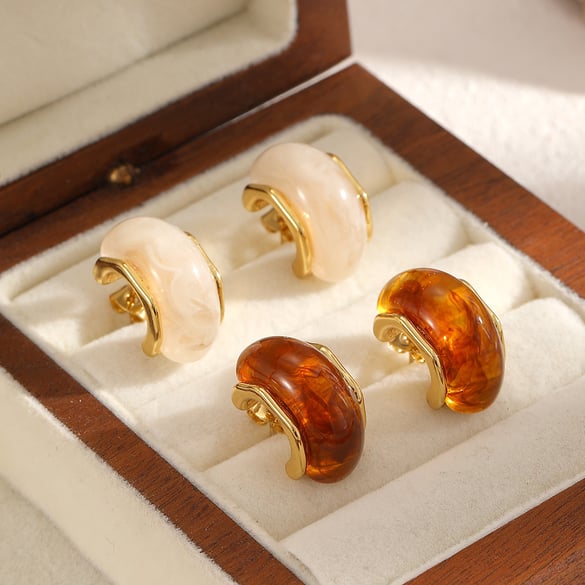 1 Pair Daily Circle Stainless Steel Gold Color Acrylic Women's Stud Earrings