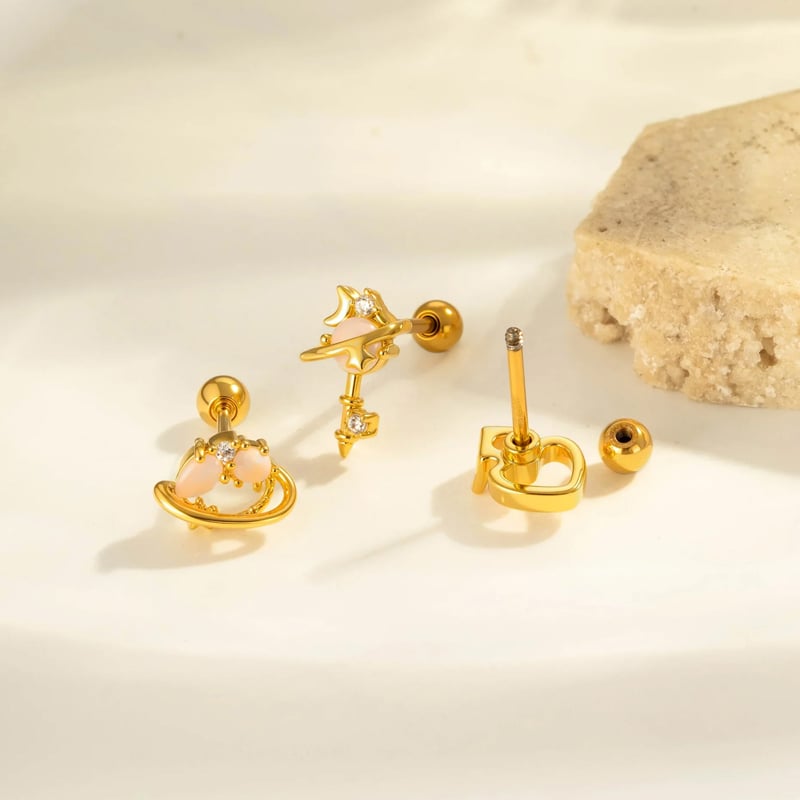 1 stuk hart strik knoop koper goudkleurige piercing oorbel Afbeelding3