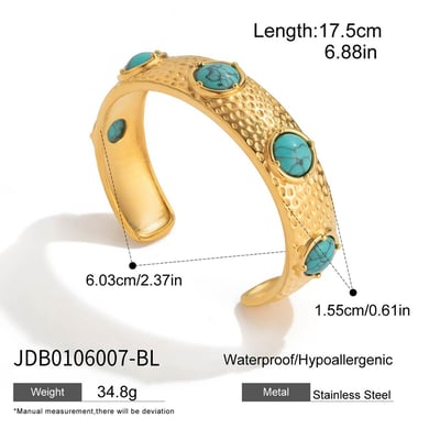 1 Piece Retro Circle Stainless Steel Gold Color Natural Stone Women's Cuff Bracelets h5 