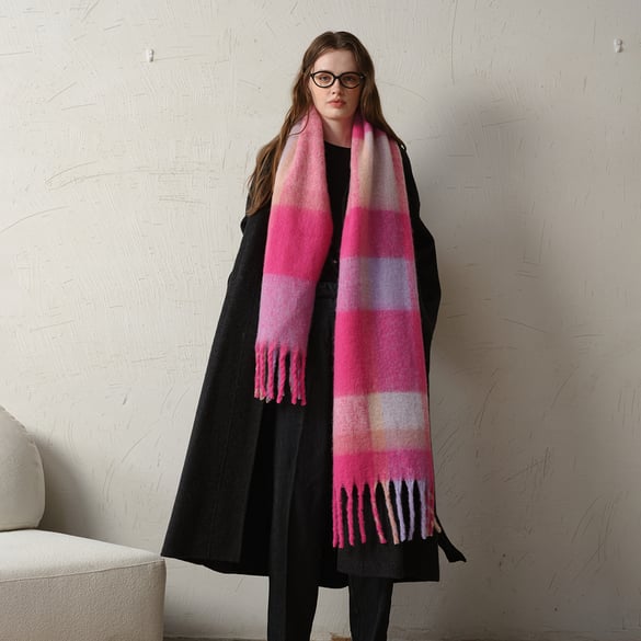 1 Piece Simple Windproof Plaid Polyester Women's Winter Scarves