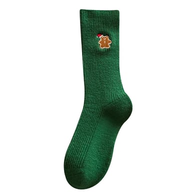 1 paire de chaussettes mi-mollet brodées de Noël en coton pour femme h5 Image5