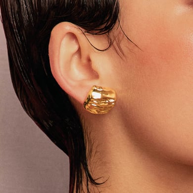 1 paio di orecchini a bottone da donna in acciaio inossidabile color oro con delicate strisce ondulate h5 Immagine5