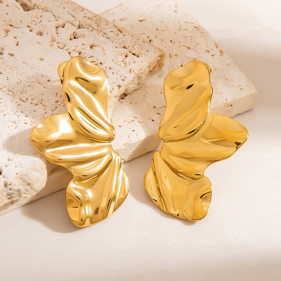 1 Pair Simple Flower Stainless Steel Gold Color Women's Stud Earrings h5Picture5