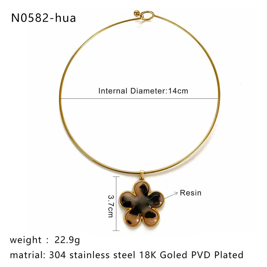 1 pezzo di collana girocollo color oro con cuore in resina leopardata Immagine2