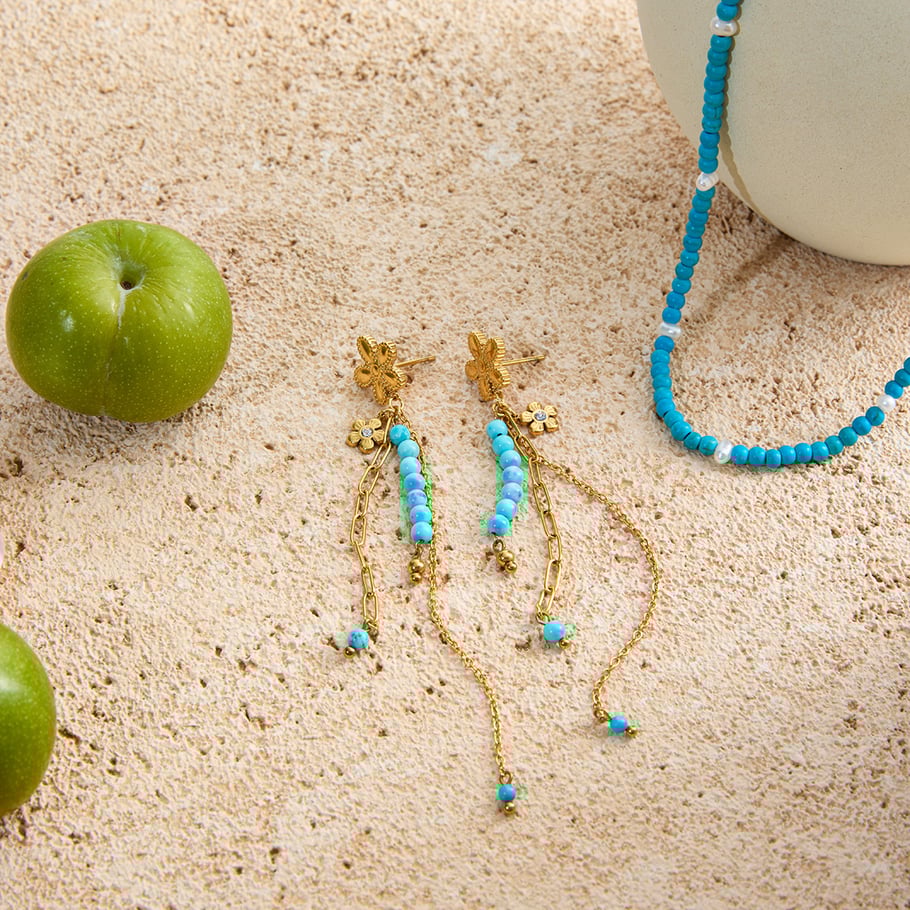 1 Pair Classic Flower Tassel Stainless Steel Gold Color Women's Dangle Earrings Picture6