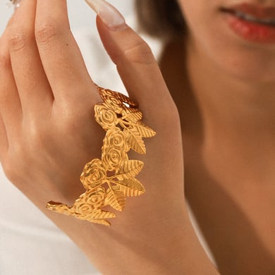 1 pieza de pulseras de mujer de color dorado con diseño de flores diarias de serie simple h5 Imagen4