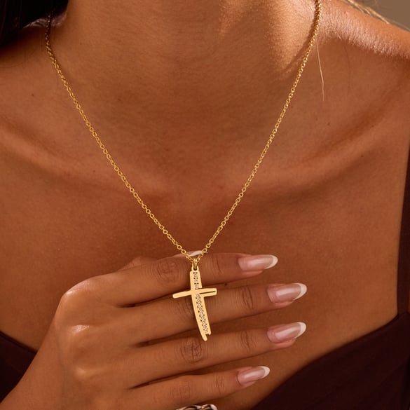 1 Stück einfache Kreuz-Anhänger-Halsketten aus Edelstahl für Damen 2