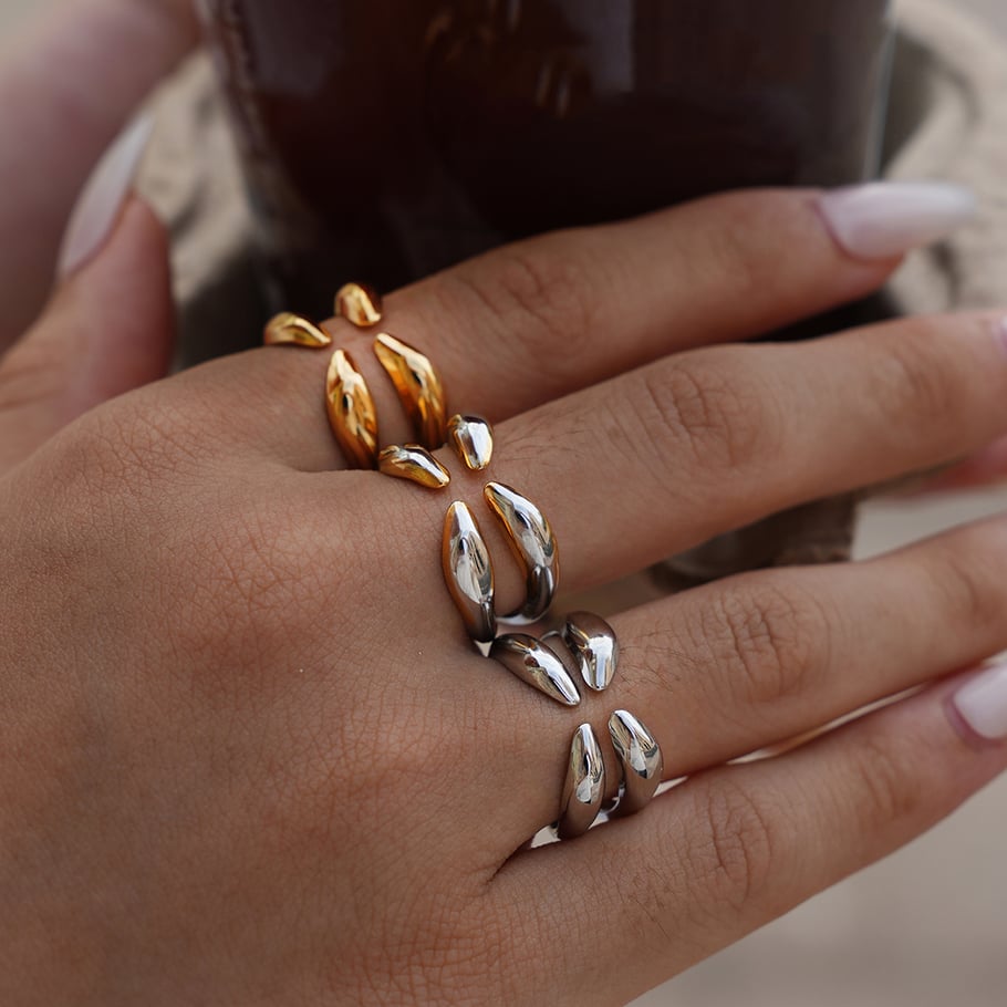 1 pezzo semplice anello da donna in acciaio inossidabile color oro dalla forma irregolare Immagine6