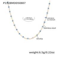 P1528-White and blue oil drop gold necklace-45+5cm Picture13