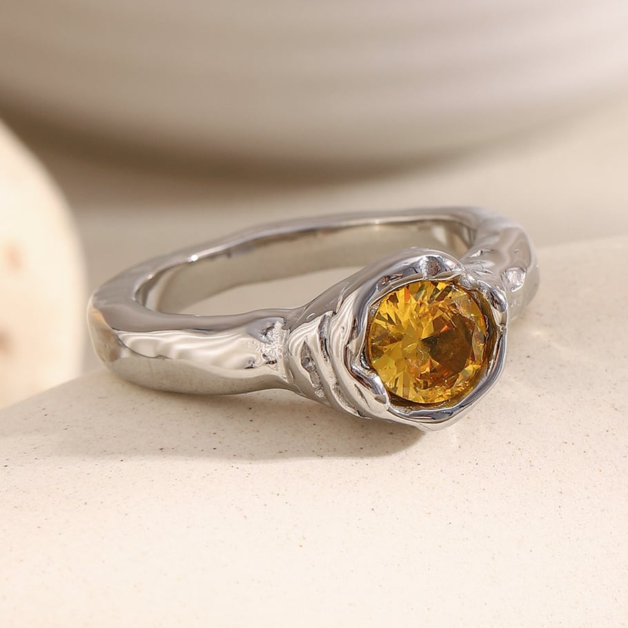 1 Piece Delicate Stainless Steel Gold Color Women's Gemstone Rings Picture4
