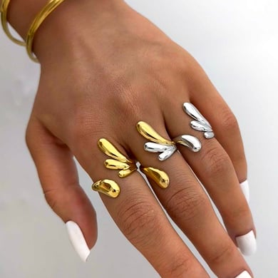 1 Piece Simple Irregular Shape Stainless Steel  Gold Color Woemn's  Statement Rings h5 Picture5