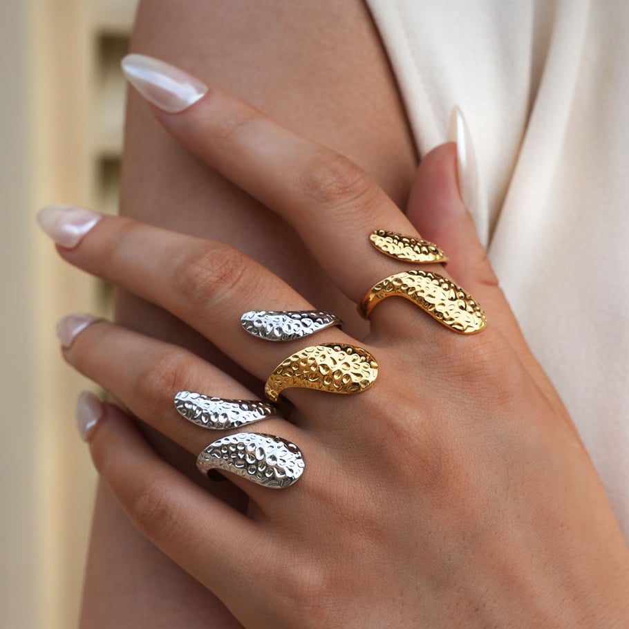 Anillos llamativos de acero inoxidable para mujer, de 1 pieza, sencillos e informales, con diseño de patchwork. Imagen3