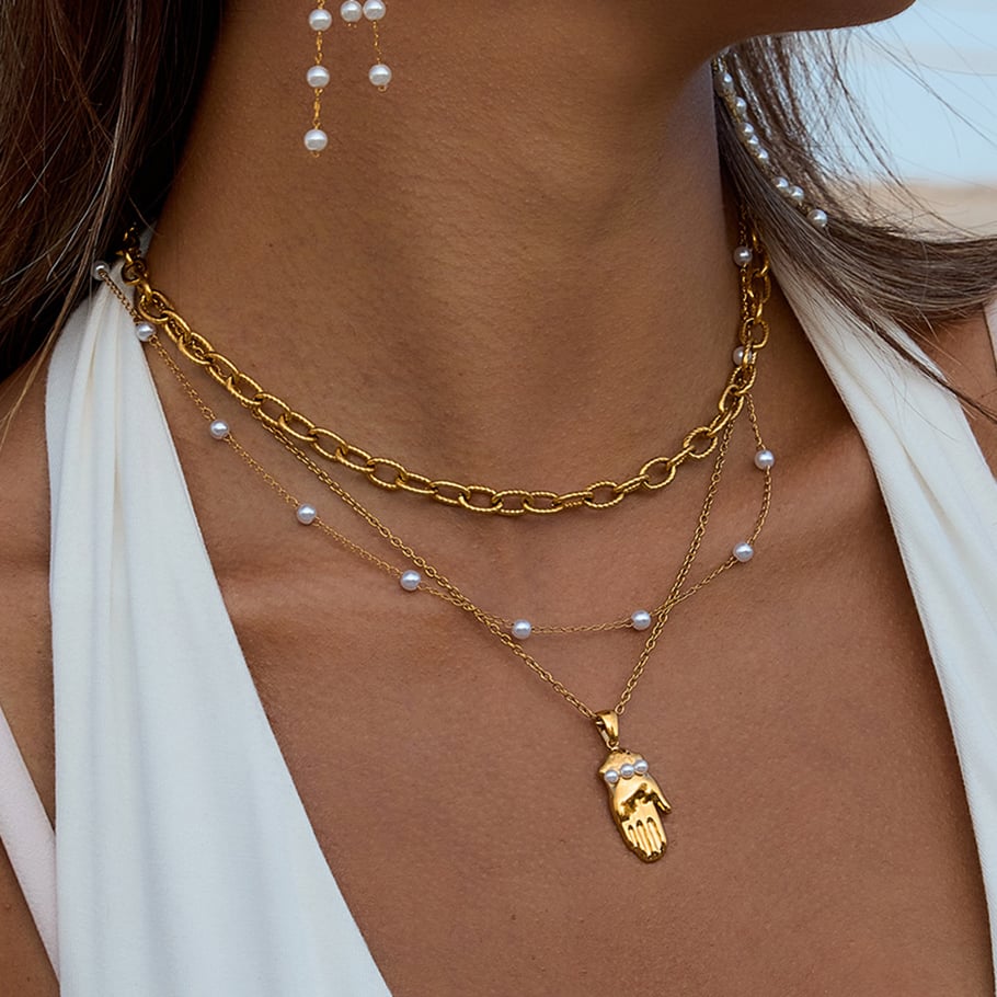 1 pezzo di collana con ciondolo da donna in acciaio inossidabile color oro con motivo a palma semplice Immagine3