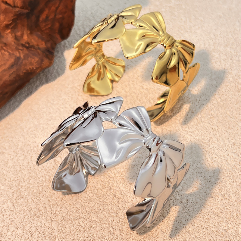 Bracciale rigido color oro con nodo a fiocco in acciaio inossidabile da 1 pezzo Immagine2