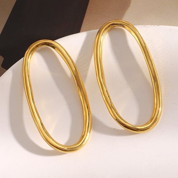 1 Pair Simple Oval Stainless Steel Gold Color Women's Stud Earrings