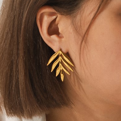 1 Pair Simple Leaf Stainless Steel  Gold Color  Women's Stud Earrings h5 Picture3