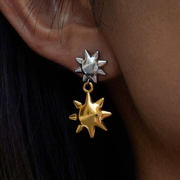 1 Pair Classic Sun Gold Color And Silver Colors Stainless Steel Women's Drop Earrings 2