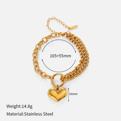 1 Piece Heart Stainless Steel Gold Color Charm Bracelet h5 
