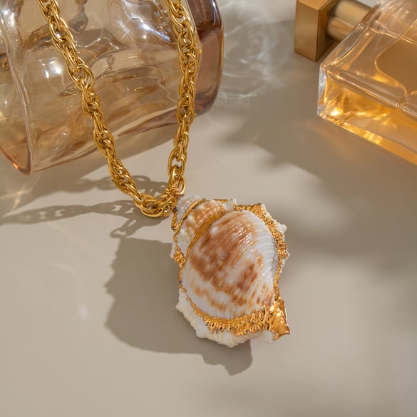 Collier pendentif en acier inoxydable avec coquillage naturel, 1 pièce