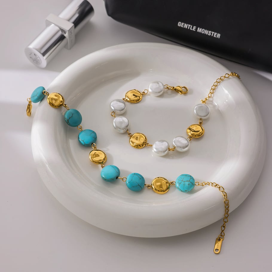 Annular Calaite Beads Stainless Steel Gold Color Women's Jewelry Sets Picture7